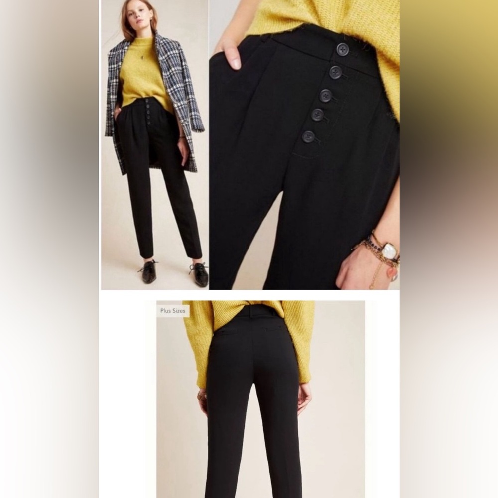 Anthropologie button fly, high waist tapered black pants. NWT